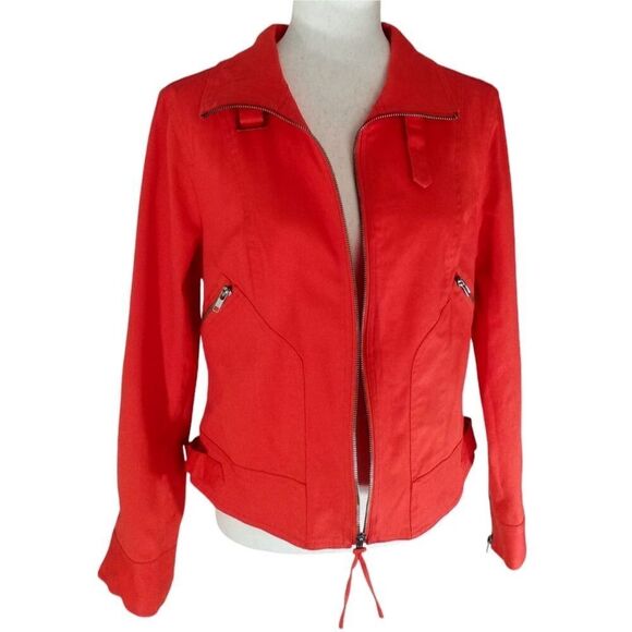 PATRICK CHRISTOPHER Cotton Jacket Orange Moto silver zipper pockets size Large - Picture 1 of 13